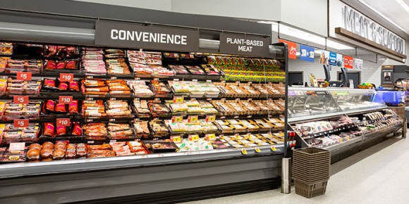 Giant food’s assortment of plant-based meat in the meat aisle.