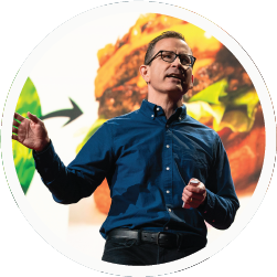 Bruce friedrich speaking on stage at ted