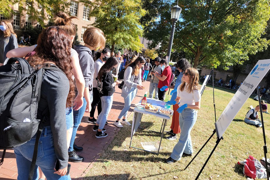 The alt protein student resource hub 6 Students doing a plant based meat taste test outside on campus