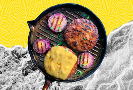 Photo of plant-based burger on grill
