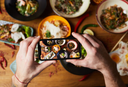 Photographing a spread of plant-based food