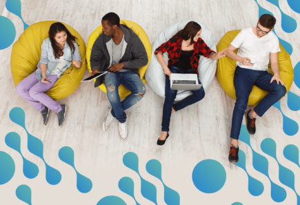 Image of students working while sitting on bean bags