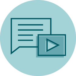 Illustrated icon showing speech bubble and play icon