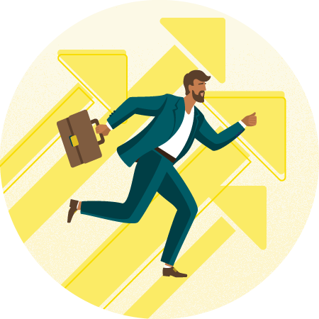 Network concept for career development, icon of a person with a briefcase with arrows