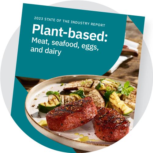 State of the industry report: plant-based meat, seafood, eggs, and dairy 2 The cover of the 2023 state of the industry report on plant-based meat, seafood, eggs, and dairy by the good food institute.